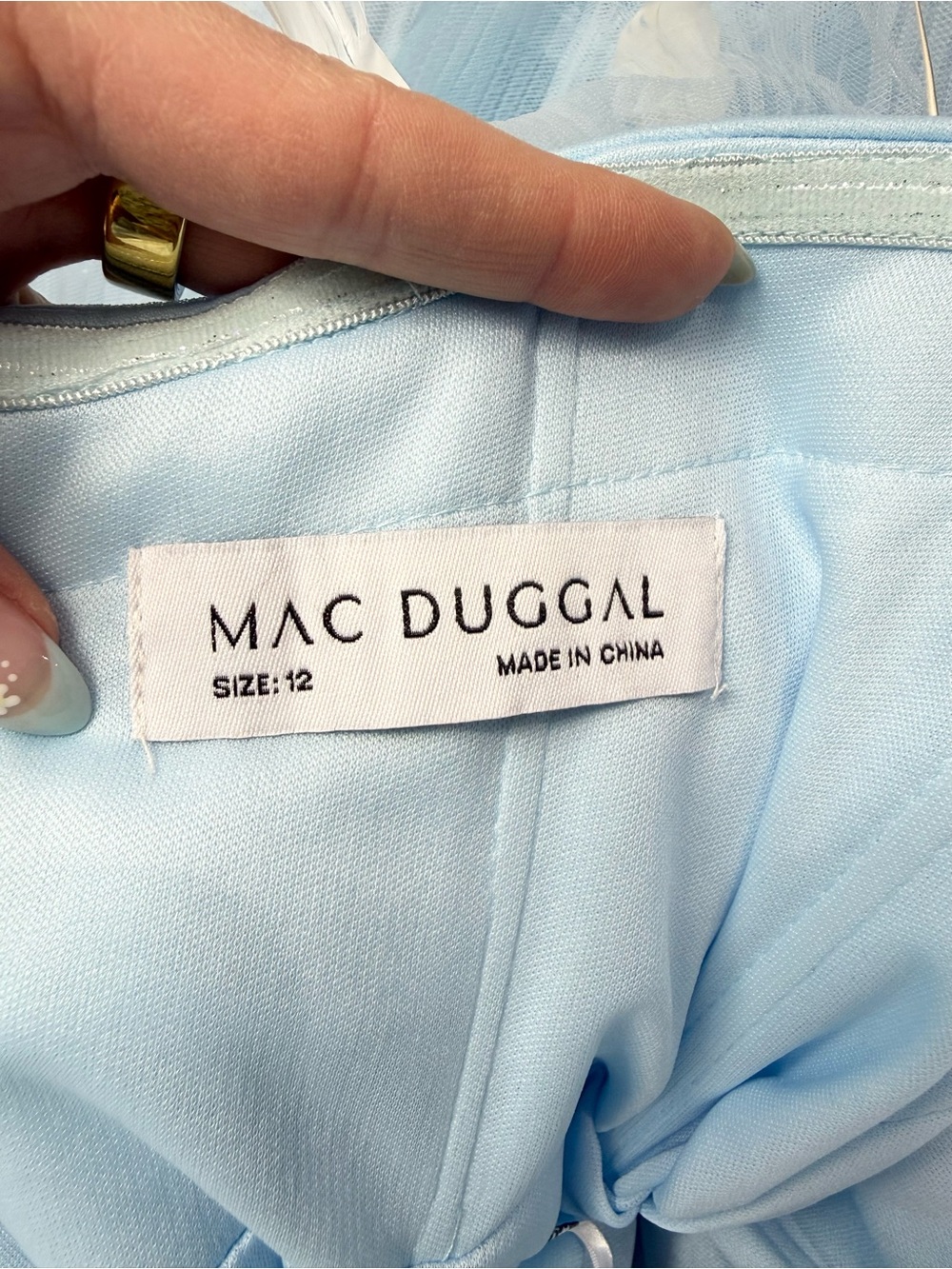 Mac Duggal 20529 Powder Blue Feather Strapless Tulle Fit & Flare Dress NWT 12 - Picture 9 of 16